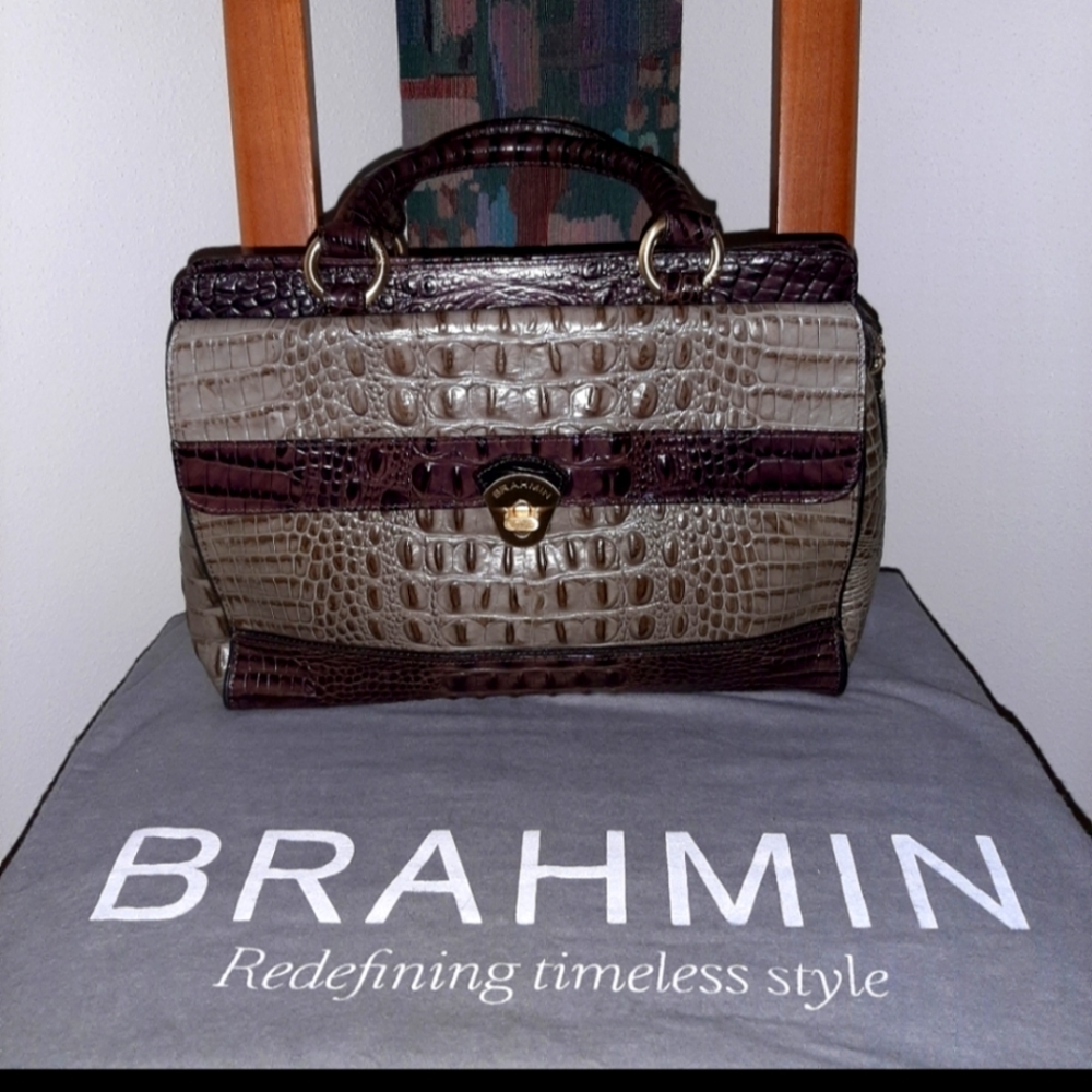 Preowned Beautiful Brahmin Multicolored Croc-Embossed Leather Handbag; $250